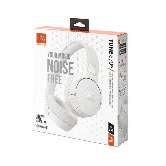 JBL on-ear bezvadu austiņas ar trokšņu slāpēšanu, baltas JBLT670NCWHT