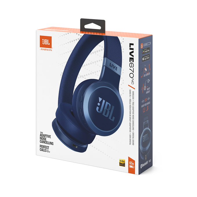 JBL LIVE bezvadu austiņas ar mikrofonu un trokšņu slāpēšanu, zilas JBLLIVE670NCBLU