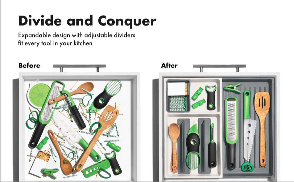 Virtuves piederumu organizators OXO Large Expandable Kitchen Tool Drawer Organizer 13322100 - DomoTehnika