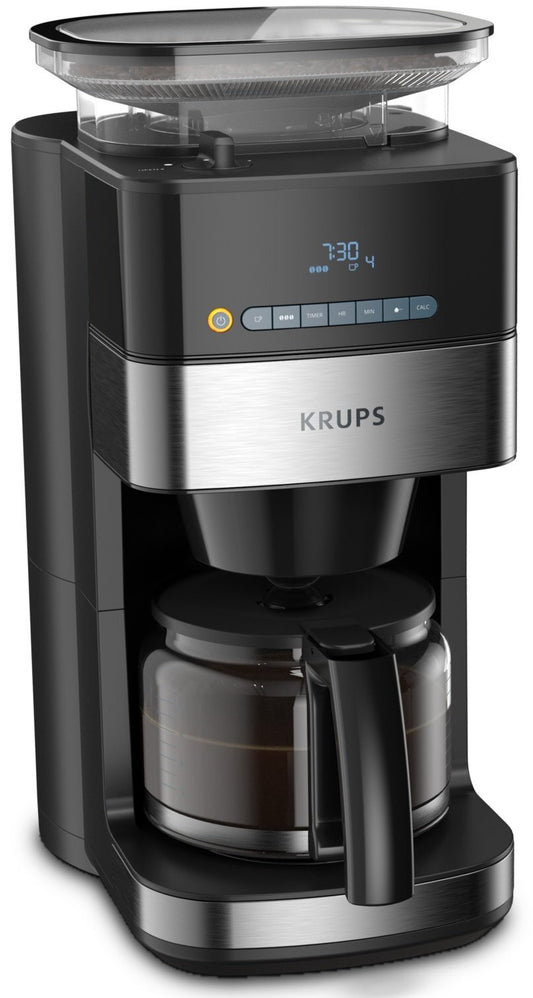 KRUPS grind & brew kafijas automāts ar filtru un dzirnaviņām, 1.25L, melns KM832810
