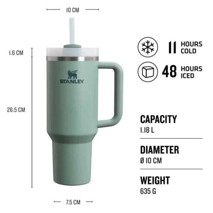 Termokrūze ar salmiņu STANLEY The Quencher H2.O FlowState Tumbler1.18L zilganpelēka - DomoTehnika