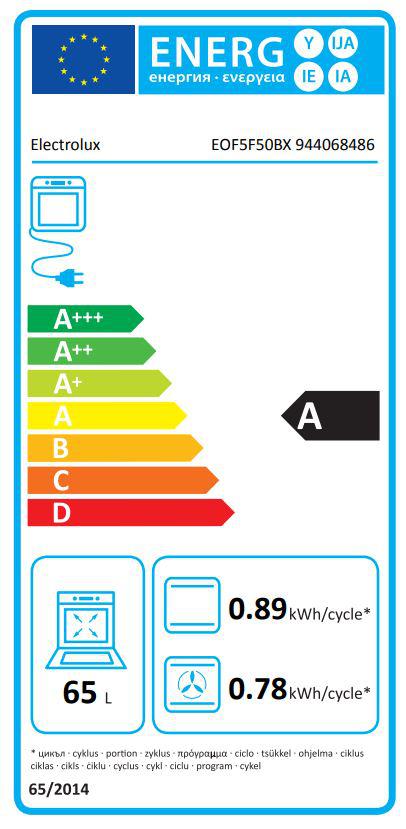 Electrolux cepeškrāsns (iebūv.) 65l, nerūsējoša tērauda EOF5F50BX