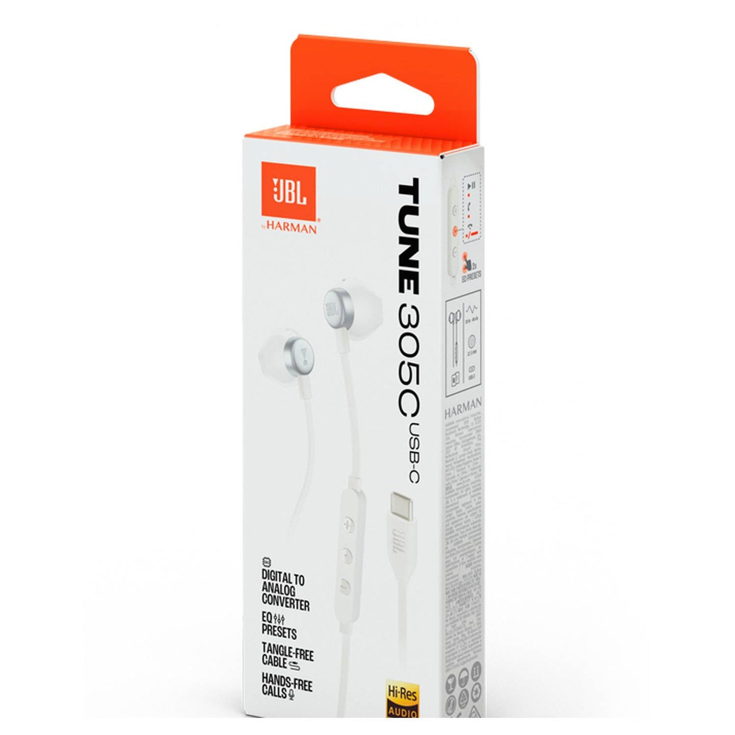 JBL USB-C austiņas, baltas JBLT305CWHT