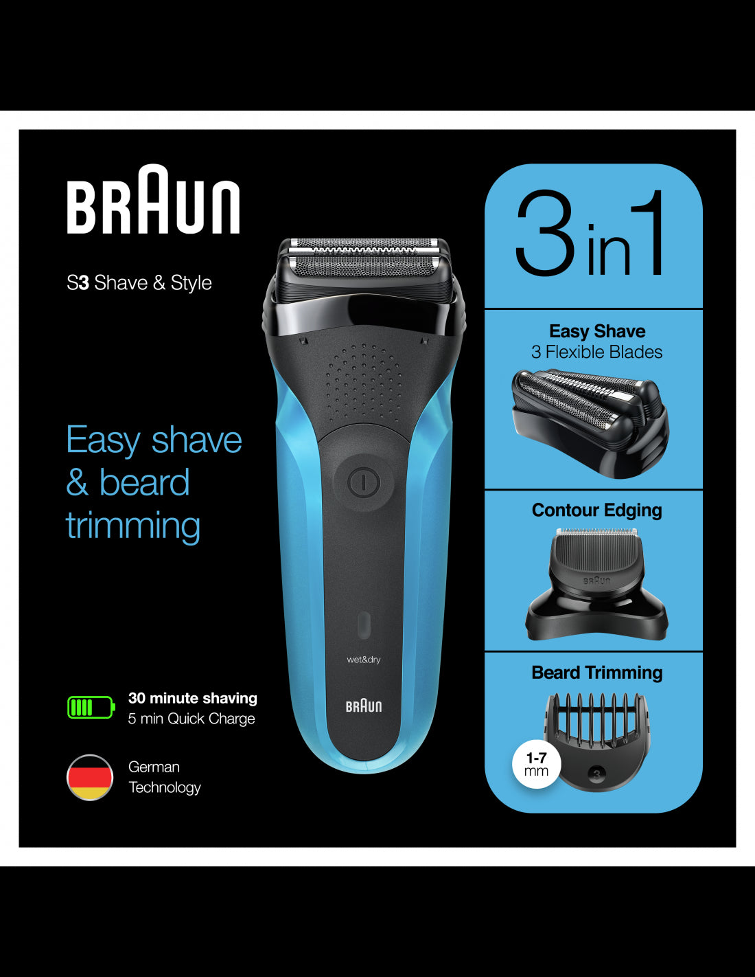 BRAUN el.skuveklis 310BT, melns/zils 310BT