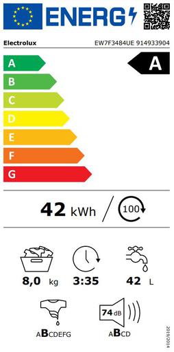 Electrolux veļas mazgājamā mašīna, front. ielāde, 8 kg EW7F3484UE