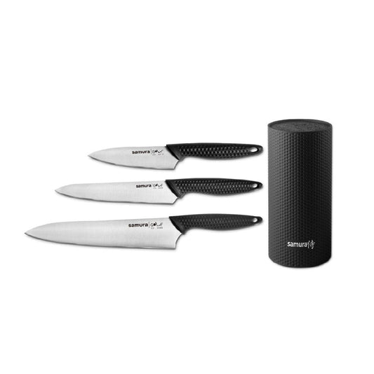 Nažu statīvs ar nažiem SAMURA GOLF Knife block set with 3 kitchen knives SG-04 - DomoTehnika