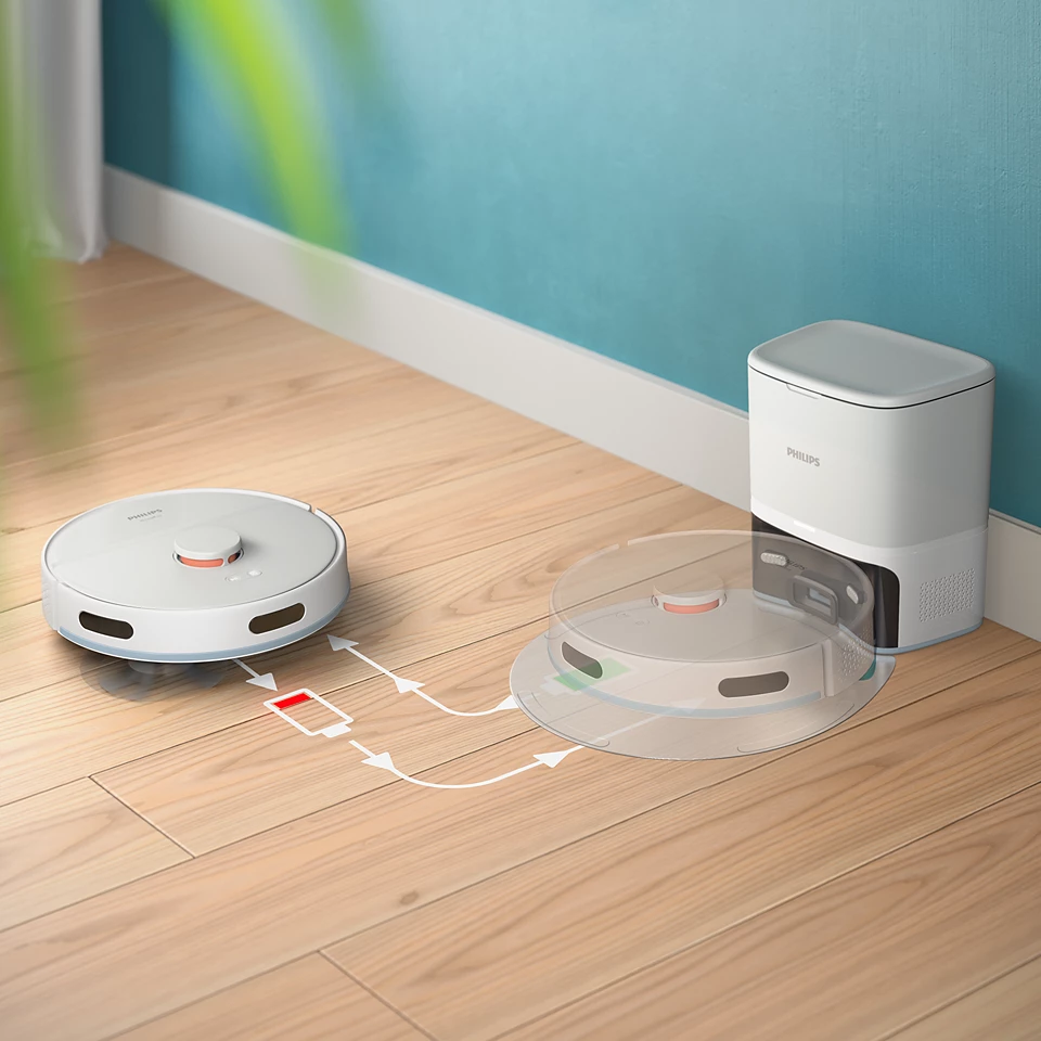 PHILIPS HomeRun 2000. sērijas Putekļsūcējs robots ar mazgāšanas funkciju, balts XU2100/20