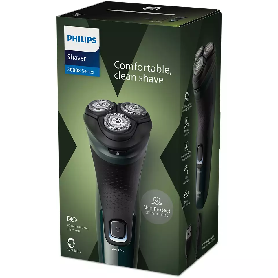 Philips Shaver Series 3000X, Wet& Dry skuveklis (lādējams), tumši zaļš X3002/00