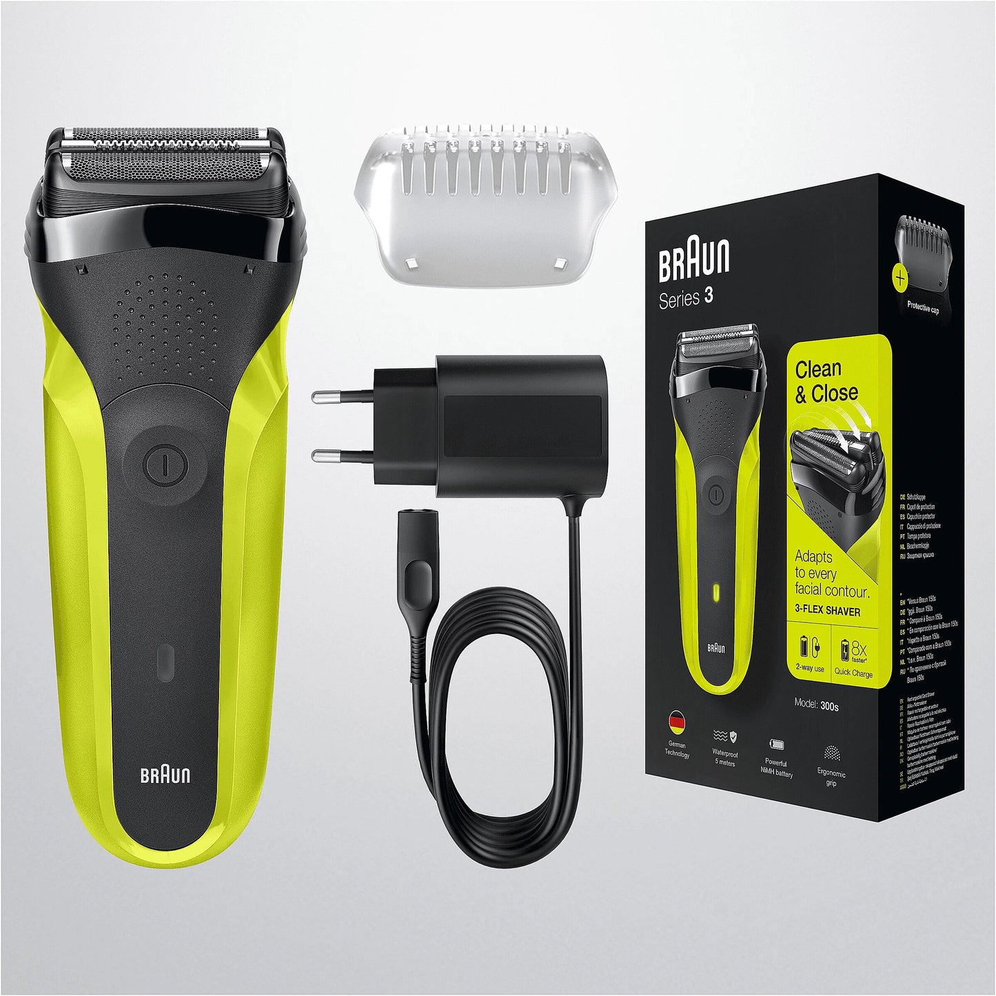 BRAUN Series 3 bārdas el.skuveklis, melns/zaļš 300S Green