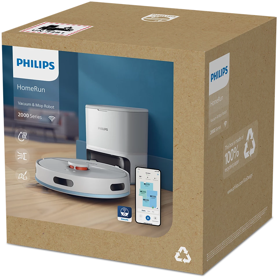 PHILIPS HomeRun 2000. sērijas Putekļsūcējs robots ar mazgāšanas funkciju, balts XU2100/20