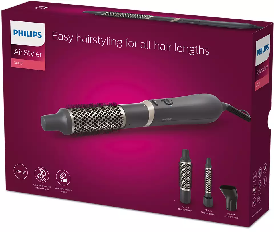 PHILIPS Air Styler Essential matu veidotājs, 800W, melns BHA301/00