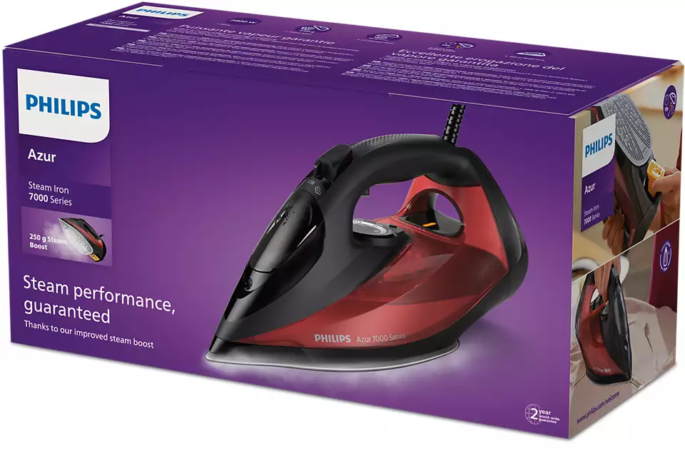 PHILIPS 7000 sērijas Tvaika gludeklis, melna/sarkana DST7022/40