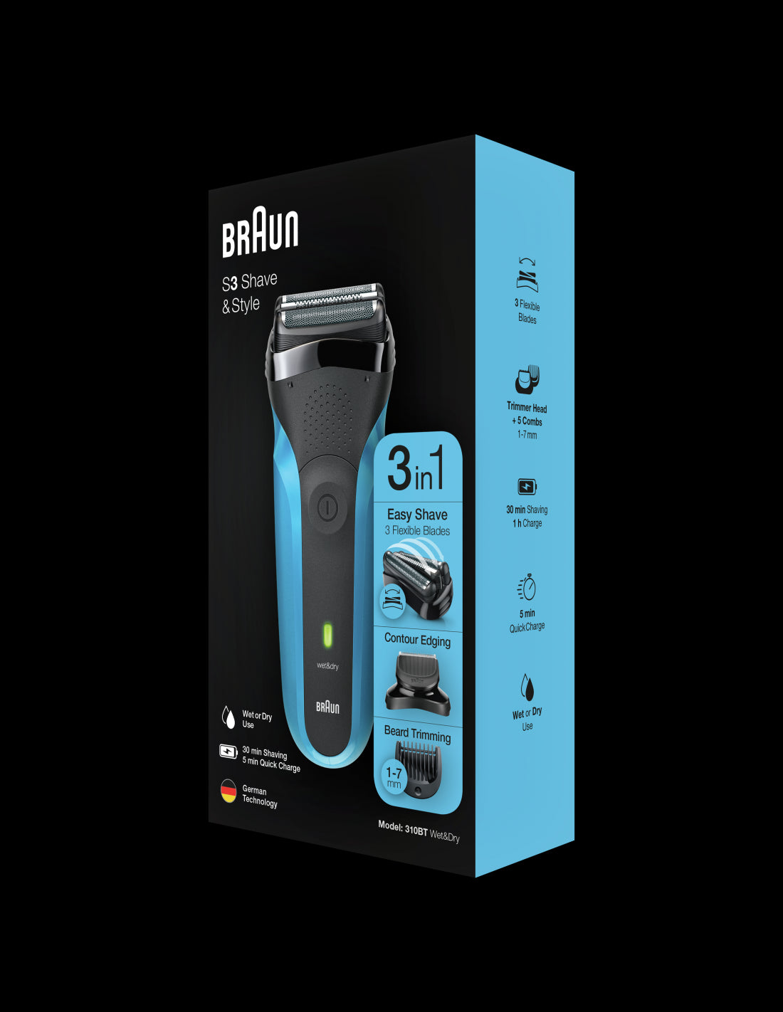 BRAUN el.skuveklis 310BT, melns/zils 310BT