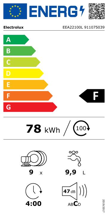 Electrolux trauku mazgājamā mašīna (iebūv.), balta, 45 cm EEA22100L