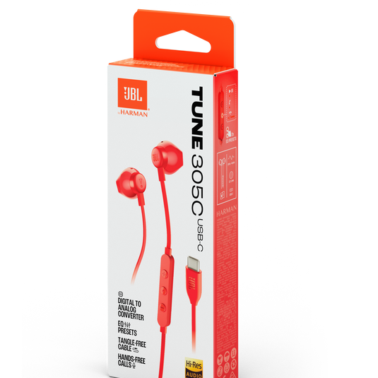 JBL USB-C austiņas, sarkanas JBLT305CRED