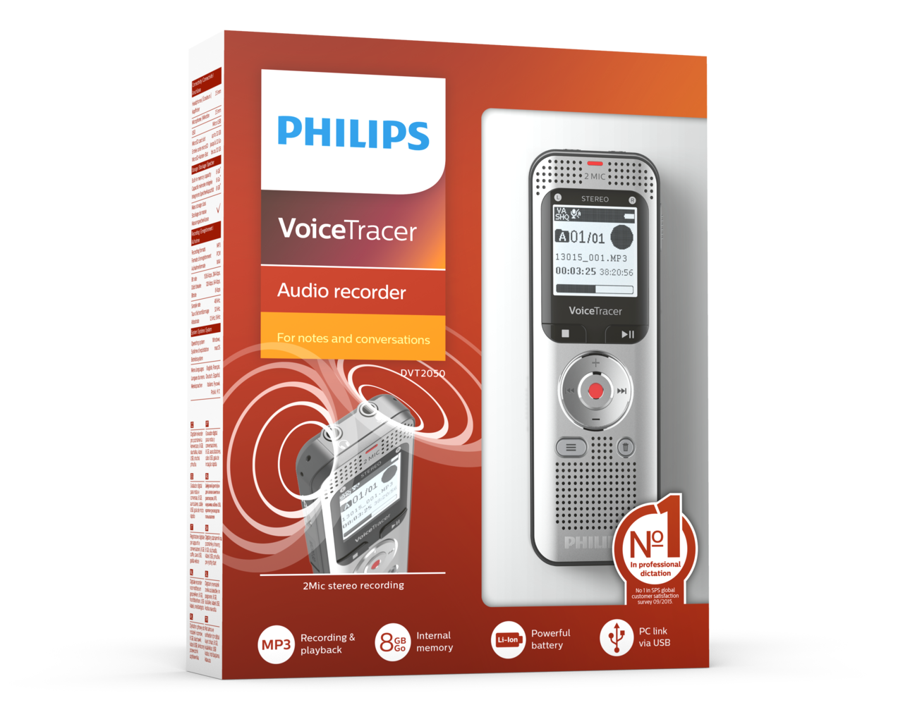 PHILIPS diktafons, 8GB, sudraba DVT2050
