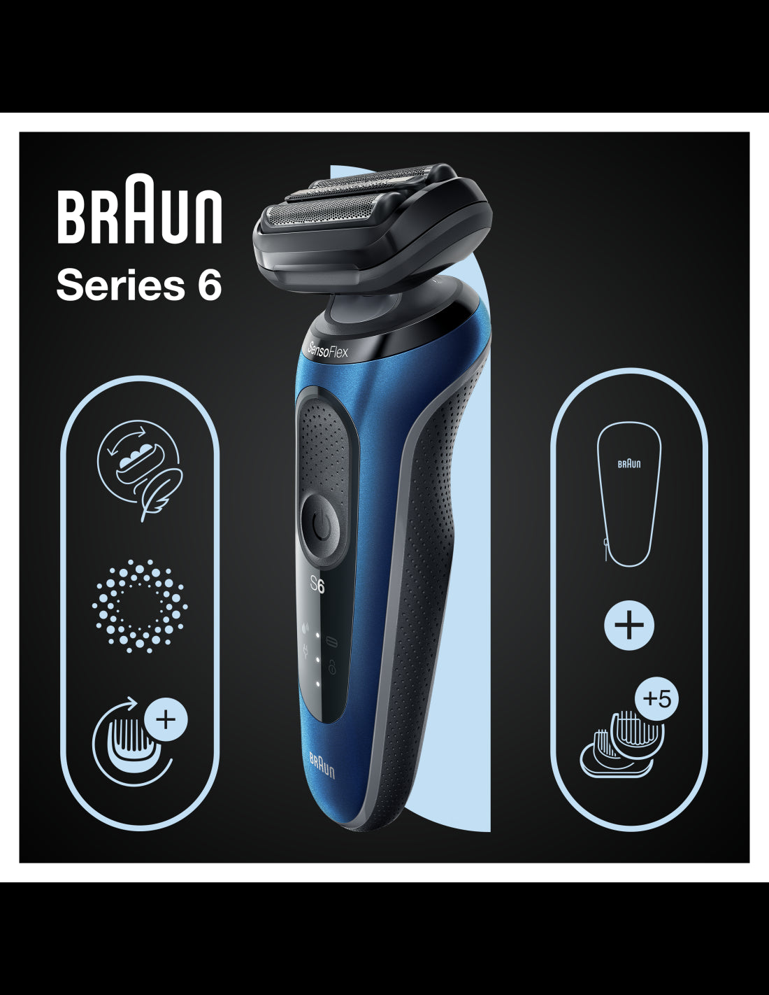 BRAUN Series 6 skuveklis AutoSense, zils 61-B1500s