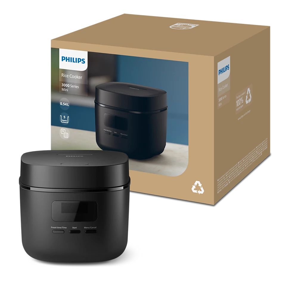 PHILIPS 3000. sērijas Mini rīsu vārāmais katls, melns HD3080/80