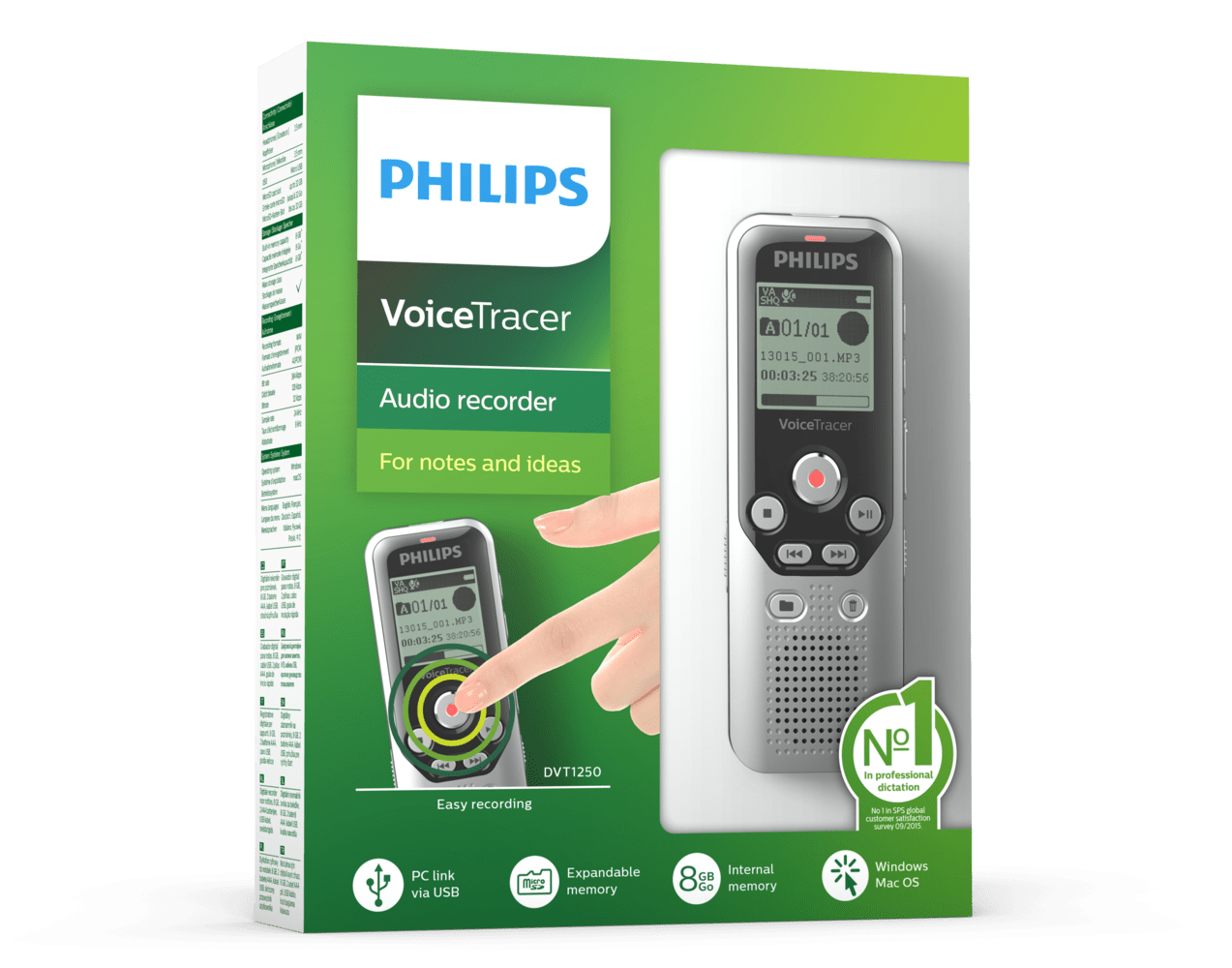 PHILIPS diktafons, 8GB DVT1250