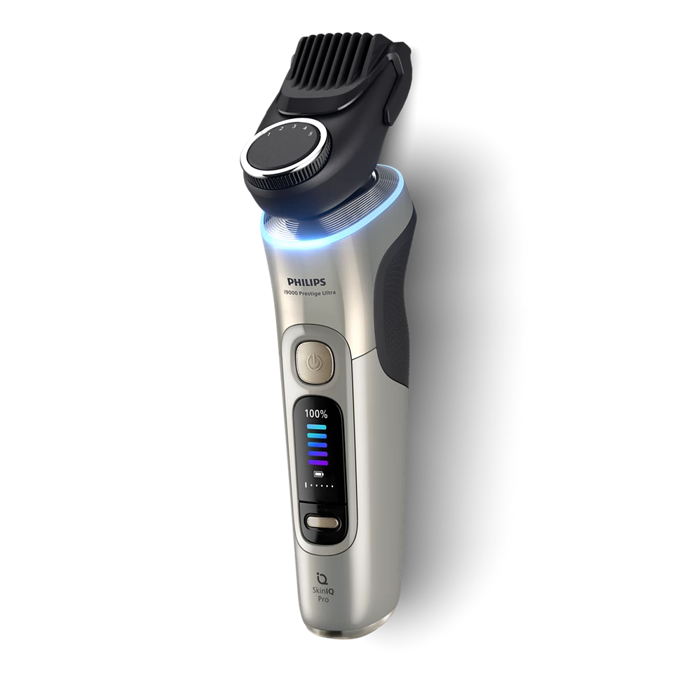 PHILIPS i9000 Prestige Ultra Elektroskuveklis mitrai/sausai skūšanai (lādējams), baltais zelts XP9403/31