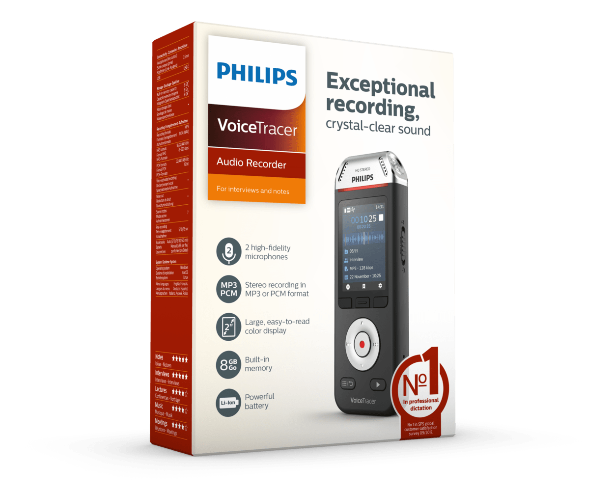 PHILIPS diktafons, 8 GB DVT2110