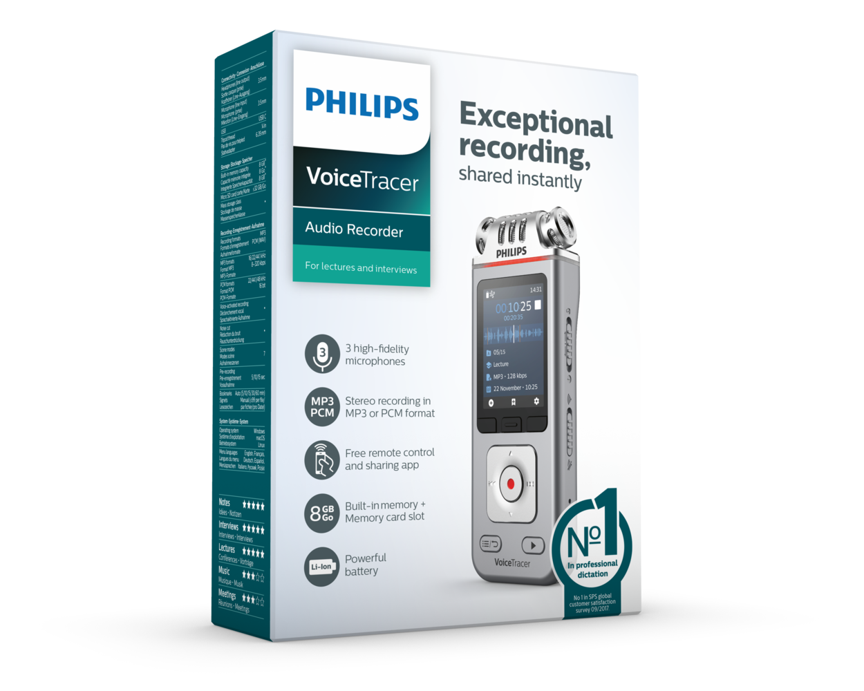 PHILIPS diktafons, 8GB, hroma/sudraba DVT4110