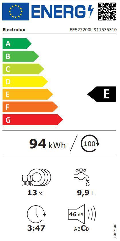 Iebūvējamā trauku mazgājamā mašīna ELECTROLUX EES27200L