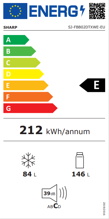 SHARP ledusskapis ar saldētavu apakšā, 152 cm, balts SJ-FBB02DTXWE-EU