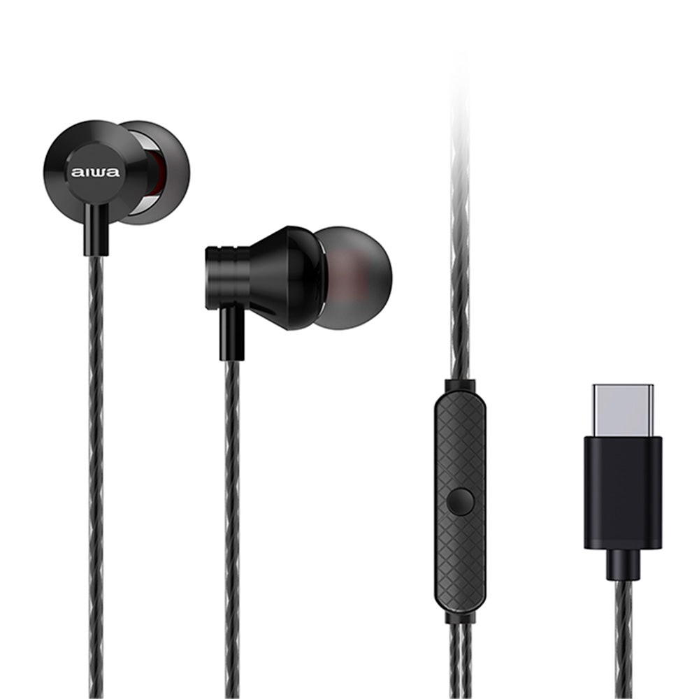 AIWA In-Ear stereo austiņas ar mikrofonu, melnas (USB) ESTM-50USB-C/BK