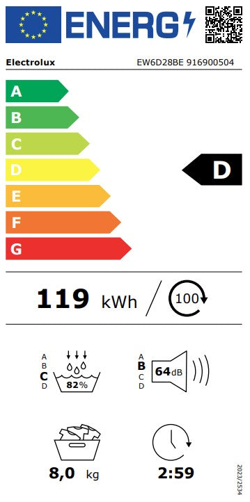 Electrolux veļas žāvētājs, 8kg EW6D28BE