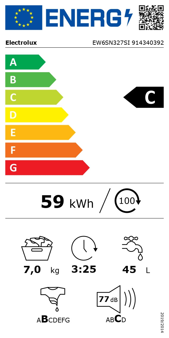 Electrolux veļas mazg.mašīna (front.ielāde), 7kg EW6SN327SI