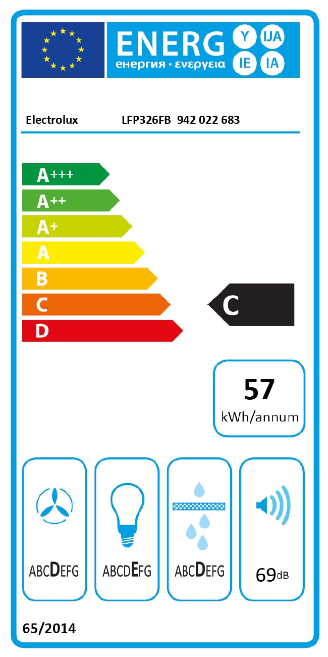 Electrolux izvelkams tvaika nosūcējs, 60 cm, C, melns LFP326FB