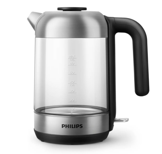 PHILIPS Tējkanna 1.7 l, stikla, melna/sudraba HD9339/80