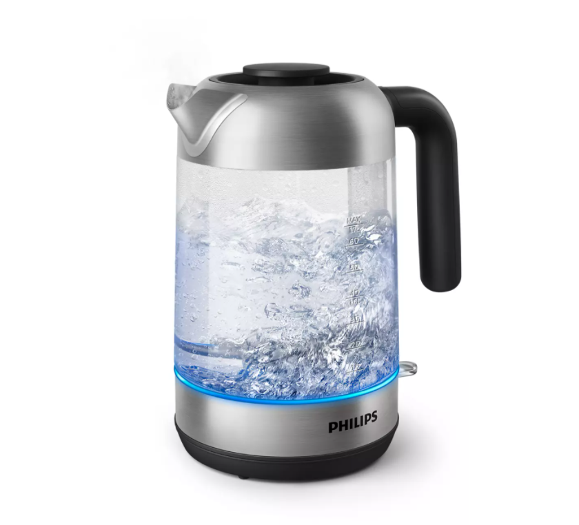 PHILIPS Tējkanna 1.7 l, stikla, melna/sudraba HD9339/80