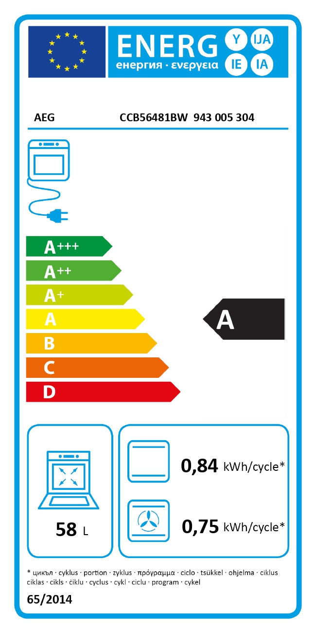 AEG keramiska plīts, balta CCB56481BW