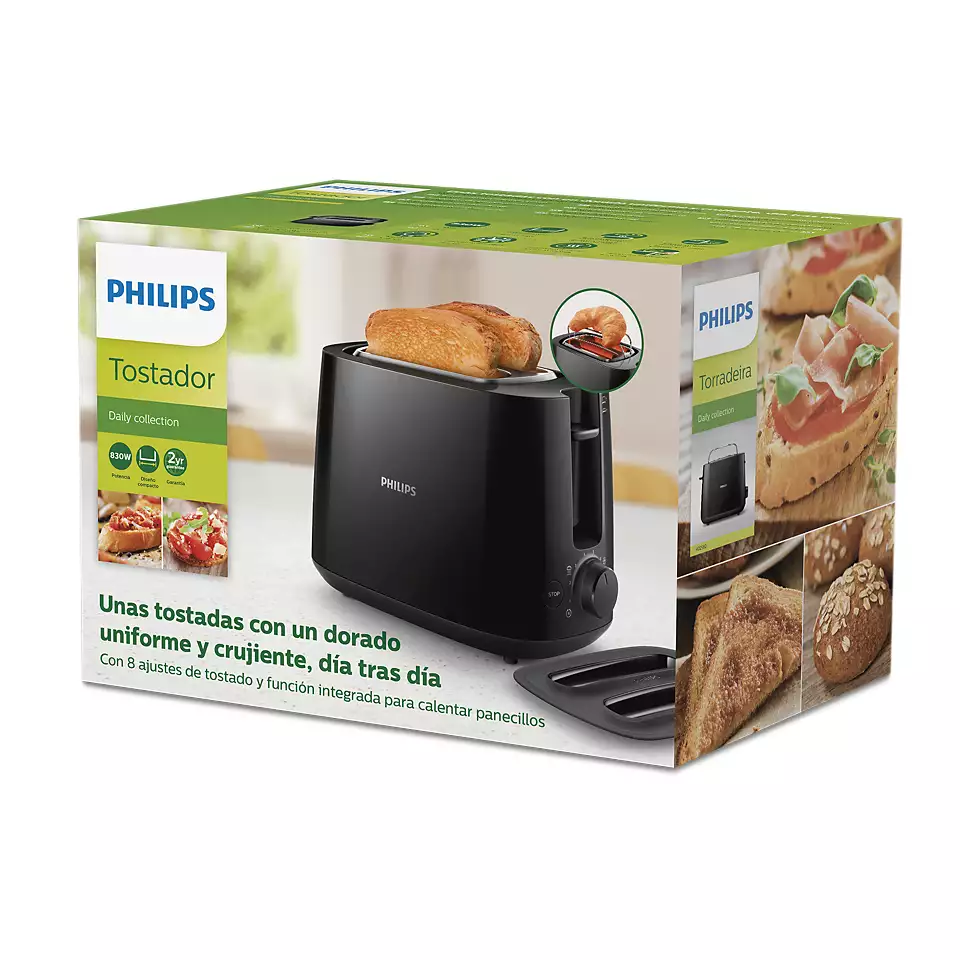 PHILIPS Tosteris, 830W (melns) HD2582/90