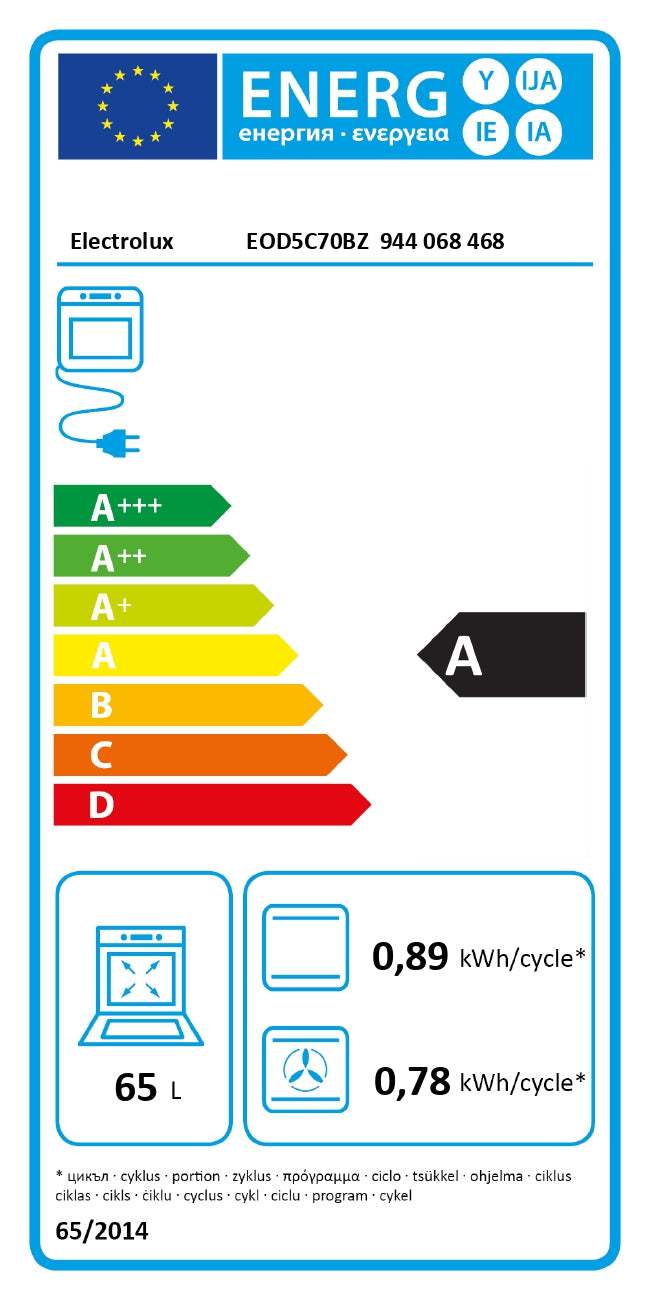 Electrolux cepeškrāsns, iebūv.,65L, melna EOD5C70BZ