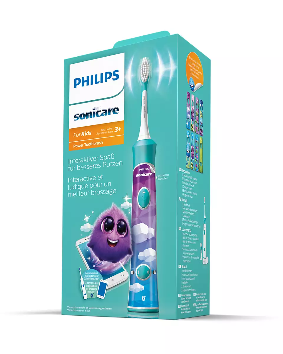 PHILIPS Sonicare zobu birste bērniem 3+ ar bluetooth un 8 maināmiem  dizainiem, zils HX6322/04