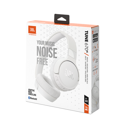 JBL on-ear bezvadu austiņas ar trokšņu  slāpēšanu, baltas JBLT670NCWHT