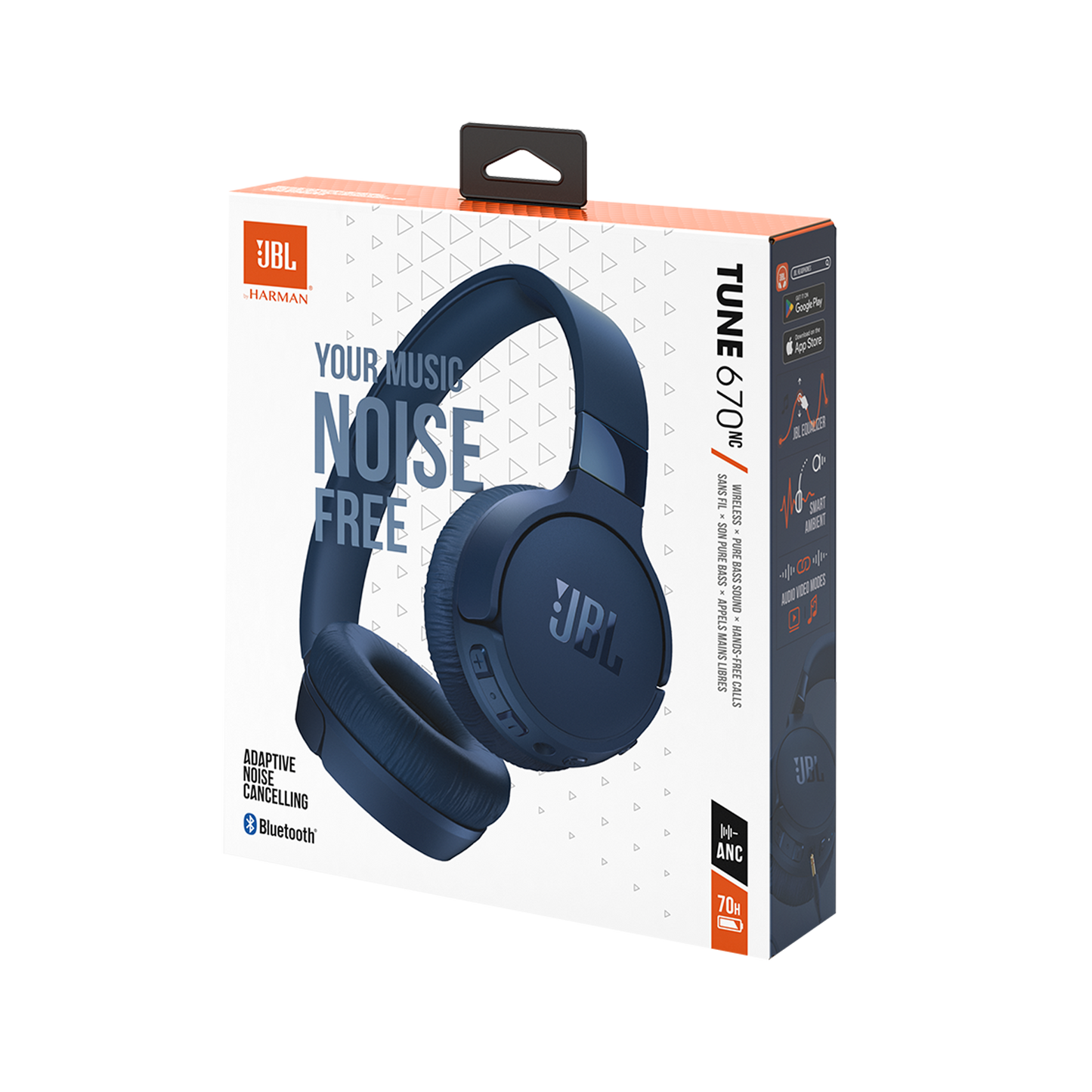 JBL on-ear bezvadu austiņas ar trokšņu  slāpēšanu, zilas JBLT670NCBLU