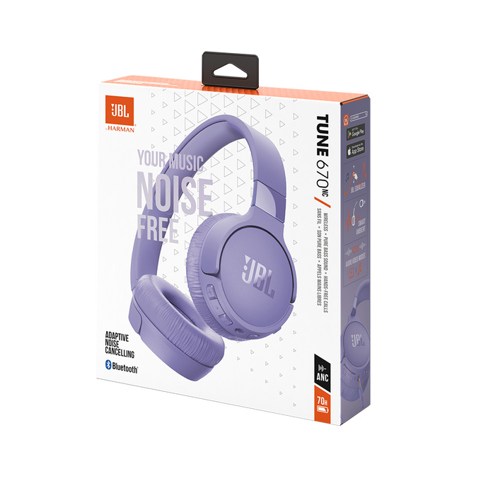 JBL on-ear bezvadu austiņas ar trokšņu  slāpēšanu, violetas JBLT670NCPUR