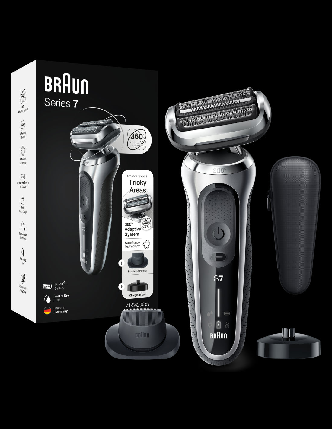 BRAUN Series 7 360 Flex skuveklis  AutoSense, sudraba 71-S4200cs