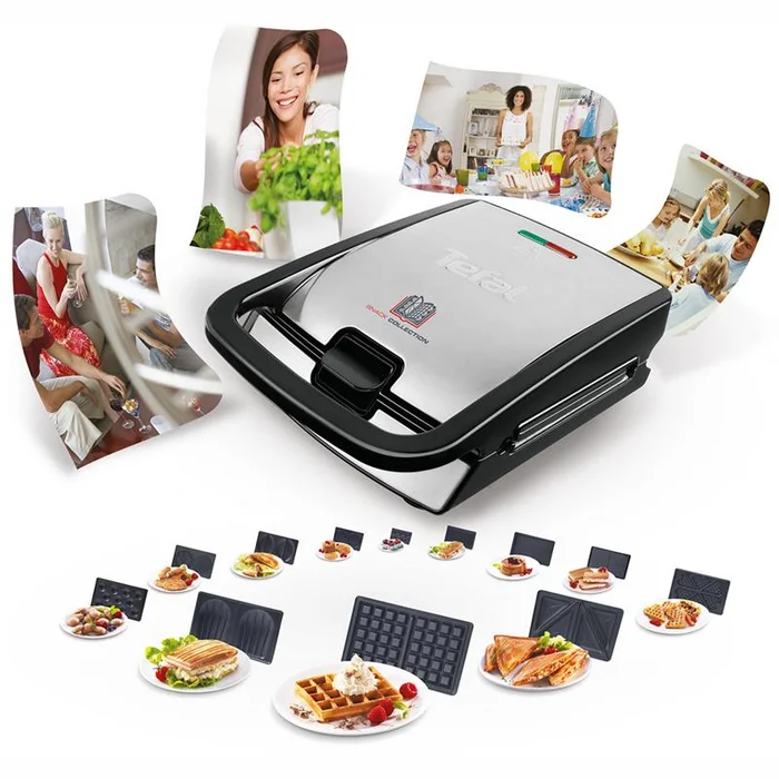 TEFAL tosteris Snack Collection, 700W, 4 maināmas plātnes, melna/sudraba SW854D16