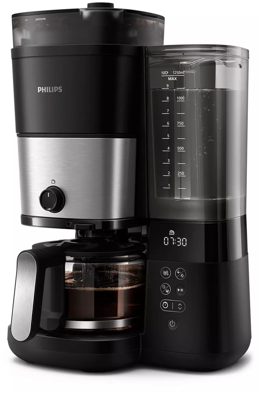 PHILIPS All-in-1 Brew Kafijas aparāts ar pilienu filtru un dzirnaviņām, melns un sudraba HD7900/50