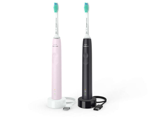 PHILIPS 3100 Sonic elektriskā zobu birste 2 gab, rozā + melna HX3675/15