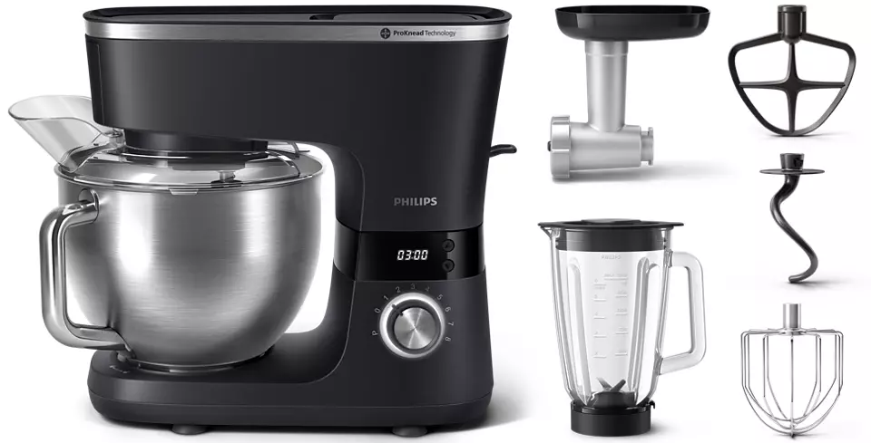 PHILIPS Virtuves kombains ar piederumiem, 1000W, melns HR7962/21