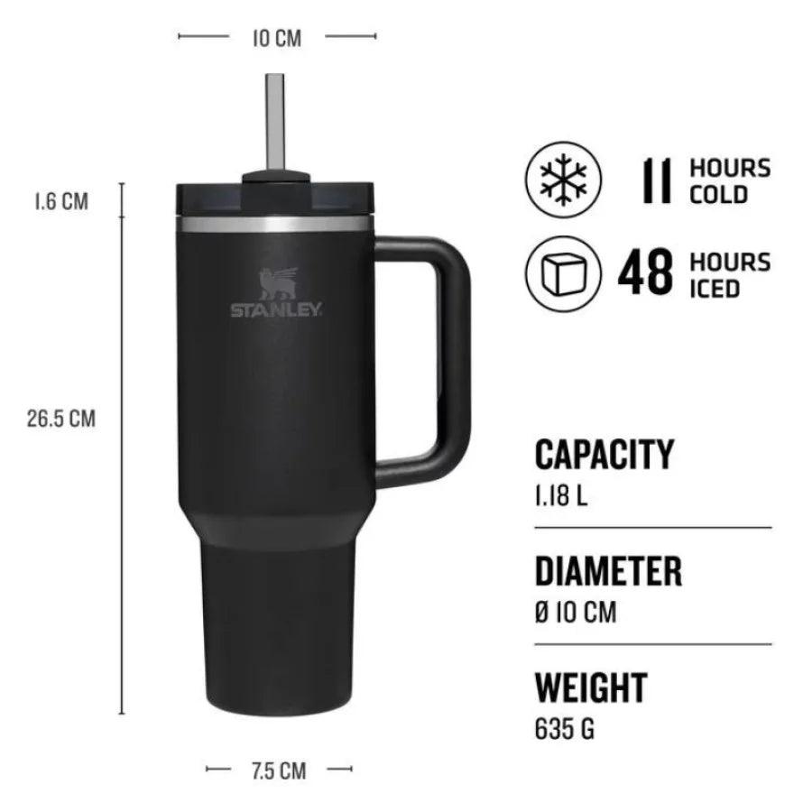 Termokrūze ar salmiņu STANLEY The Quencher H2.O FlowState Tumbler 1.18L melna - DomoTehnika