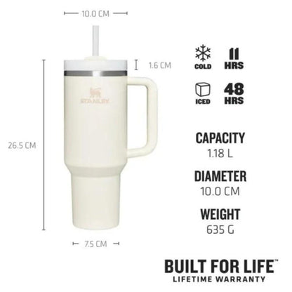 Termokrūze ar salmiņu STANLEY The Quencher H2.O FlowState Tumbler 1.18L krēmkrāsā - DomoTehnika