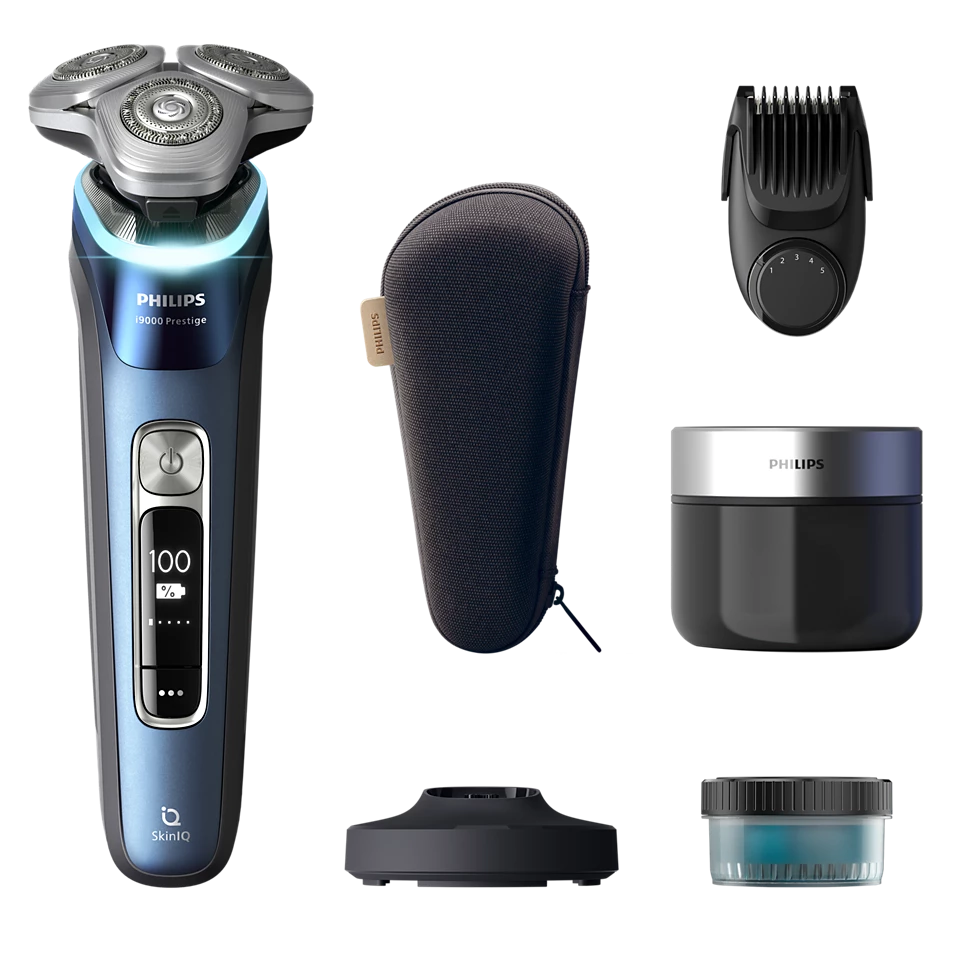 PHILIPS i9000 Prestige Ultra Elektroskuveklis mitrai/sausai skūšanai (lādējams), Mystic Aqua XP9201/33