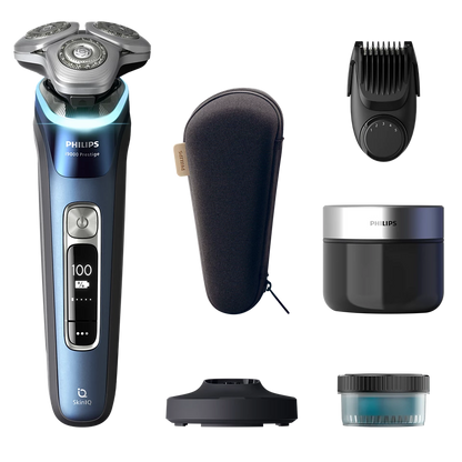 PHILIPS i9000 Prestige Ultra Elektroskuveklis mitrai/sausai skūšanai (lādējams), Mystic Aqua XP9201/33